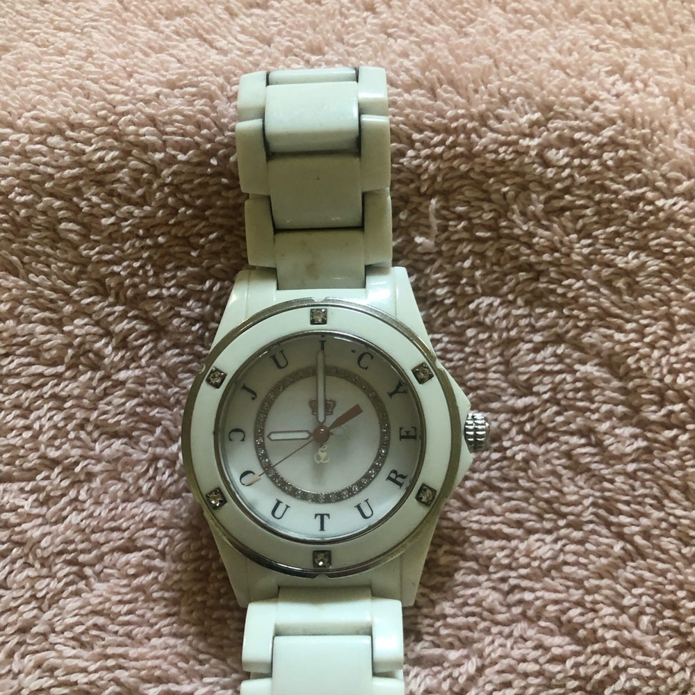 Juicy Couture White Ceramic-Look Crystal Ring Dial Watch